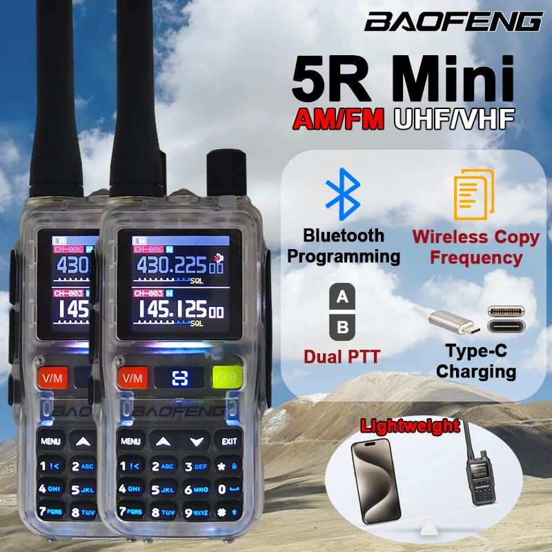 2pcs-baofeng-uv-5r-mini-walkie-talkie-am-fm-bluetooth-app-programming-wireless-copy-frequency-type-c-uhf-vhf-ham-two-way-radio