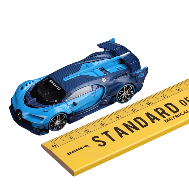 1:64 Bugatti VGT Vision Gran Turismo blue alloy model, children\'s collection of decorative toys, holiday gifts for children.