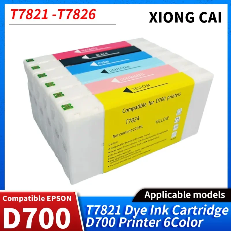 T7821-T7826 Ink Cartridge Dye Ink Cartridge Compatible for Epson SureLab D700 SL-D700 Printer 200ML /PC (6 colors available)