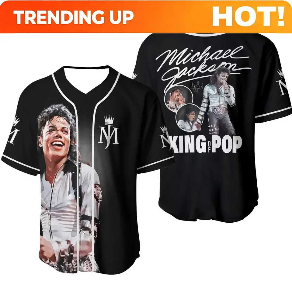 Customization New Michael Jackson Moonwalker Black Gold Baseball Jersey King Of Pop V-Neck Short Sleeve Streetwear Sport Shirt