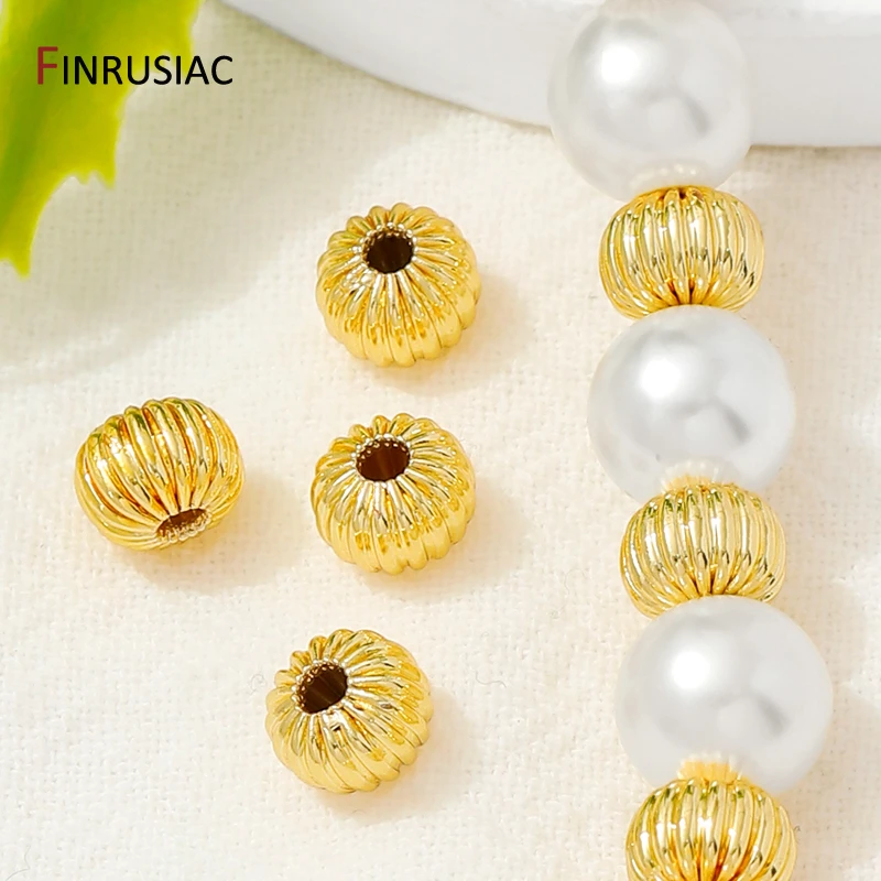 14K/18K مطلية بالذهب النحاس المموج الخرز المسطح ، 4/6/8 مللي متر جولة اليقطين خزر عازل ل قلادة سوار ذاتي الصنع صنع الملحقات