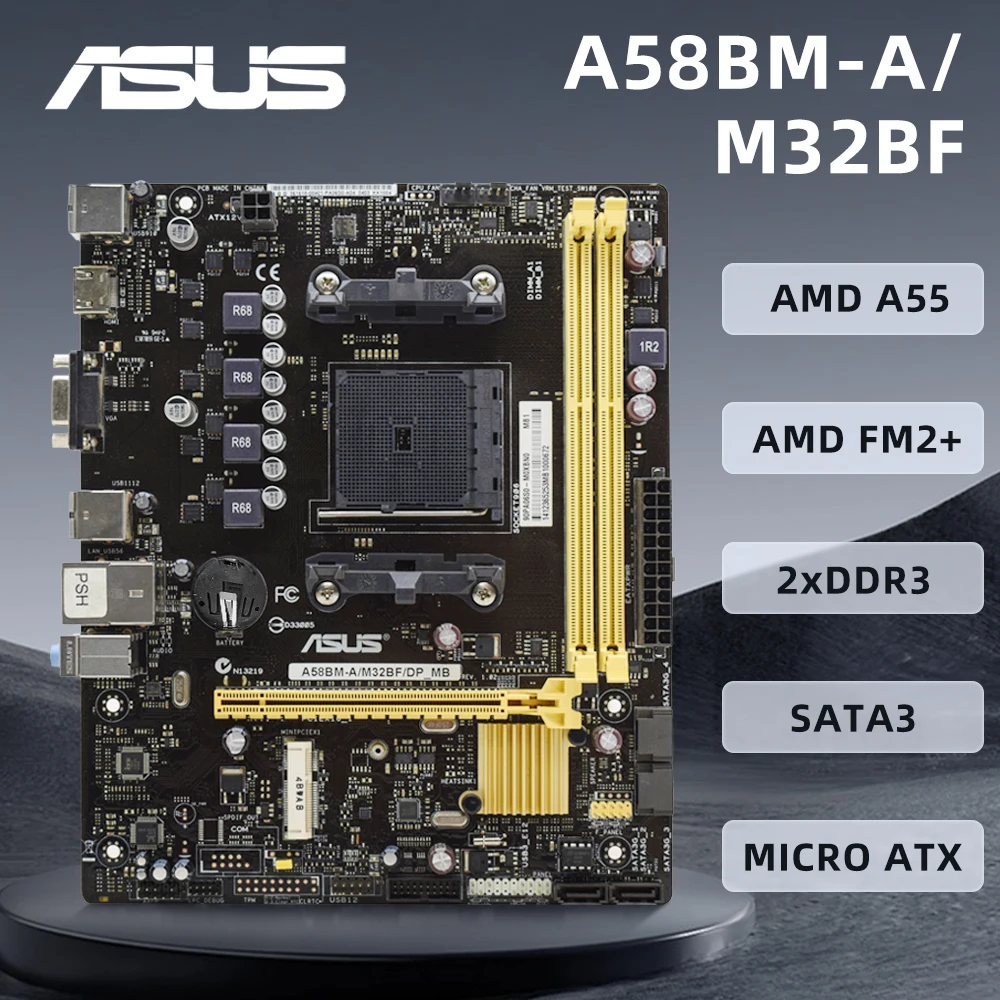 ASUS A58BM-A/M32BF Motherboard Socket FM2/FM2+ DDR3 32G 2133MHz Memory AMD A58 USB 3.0 PCI-E 3.0 Micro ATX Support A10 5800K CPU