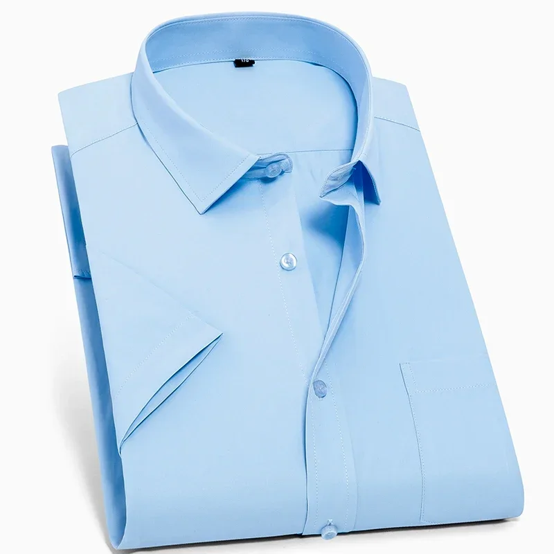 New in shirt 40%cotton plus size 8XL summer short sleeve shirts for men slim fit formal plain shirt double collar office clothes