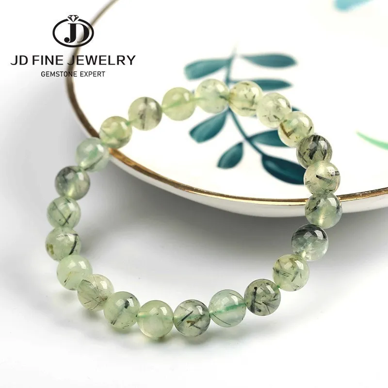 JD หินธรรมชาติ Prehnite สร้อยข้อมือผู้หญิง Elegant รอบสีเขียวหินองุ่น Charm โยคะ Strand กำไลเครื่องประดับหญิงของขวัญ