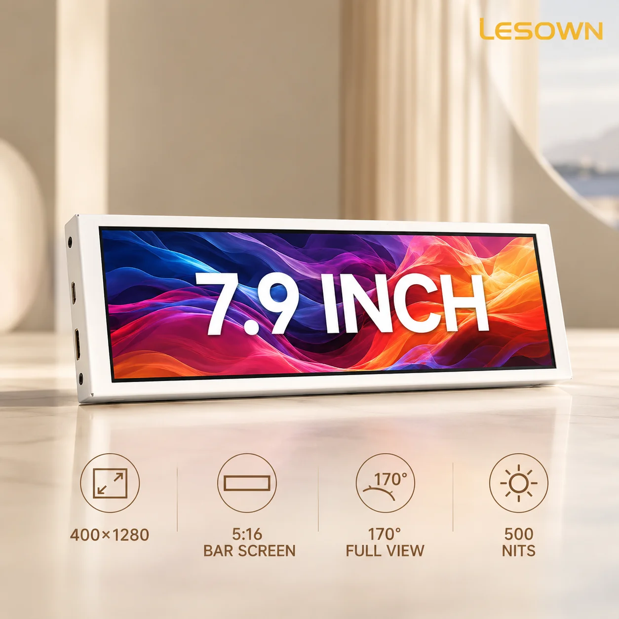 LESOWN White 7.9'' No Driver Needed External Screen DIY Micro PC Display 400x1280 miniHDTV 60Hz