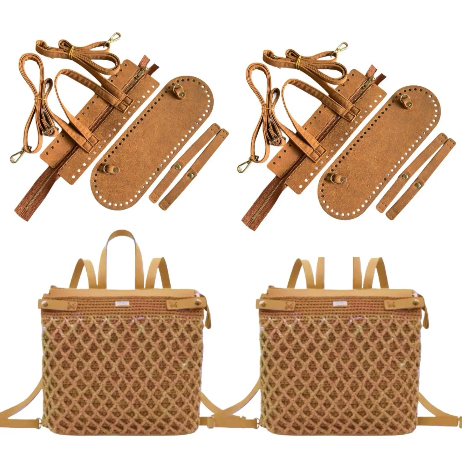 DIY Knitting Crochet Bag Making Kit Replacement Snap Buttons Carry Handle Adjustable Strap Bottom Base for Tote Handbag Clutches
