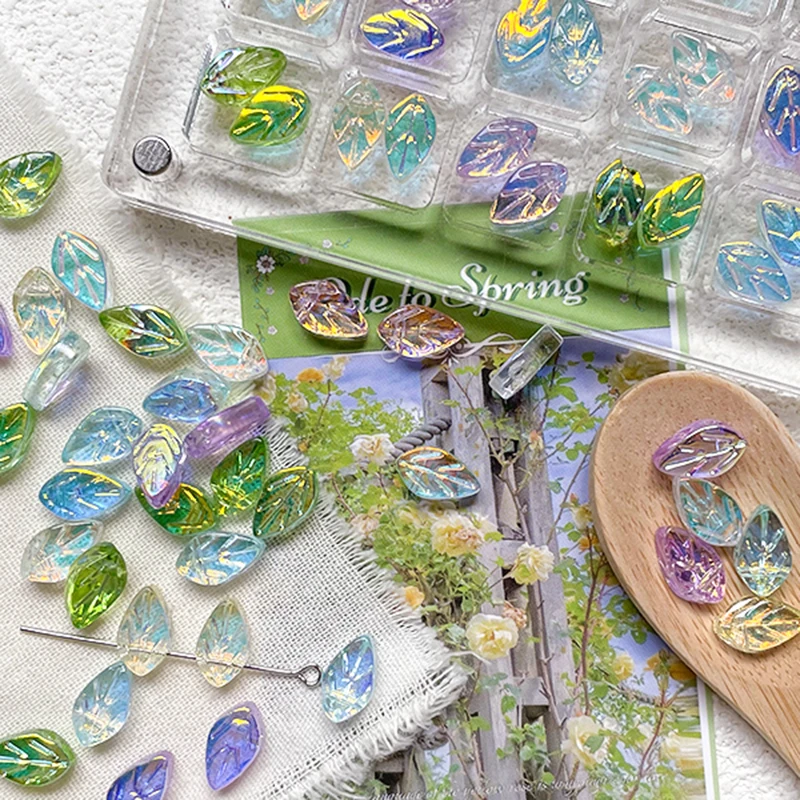 10pcs Forest-style Fresh Light Glass Small Leaf Translucent Beaded DIY Handmade Loose Beaded Bracelet Accessory
