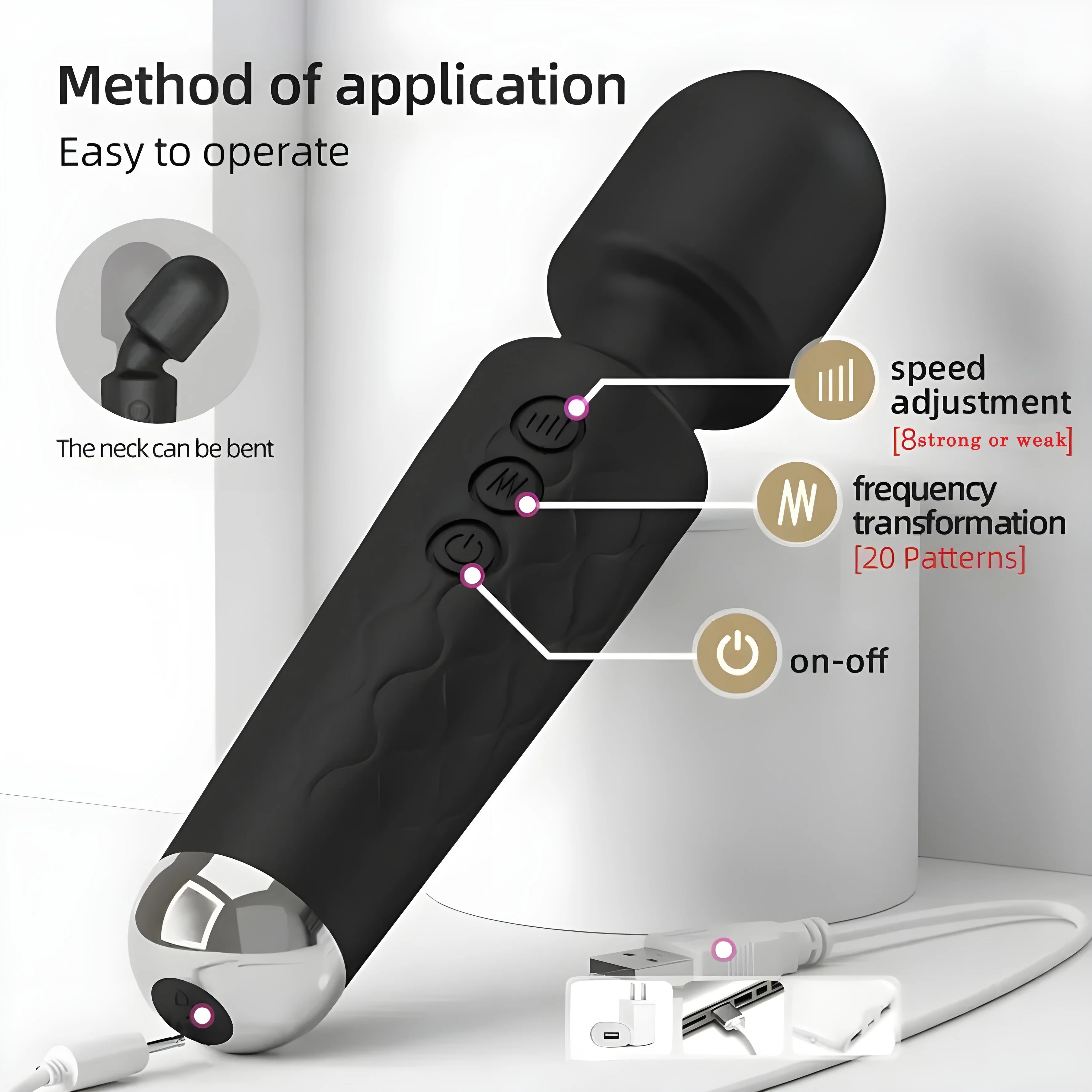 20 Frequency 8 Speed Vibrator, Clitoral/Anal AV Wand, Sex Toys, Adult Toys, Sexy Toys, G-Spot Stimulator - Rechargeable