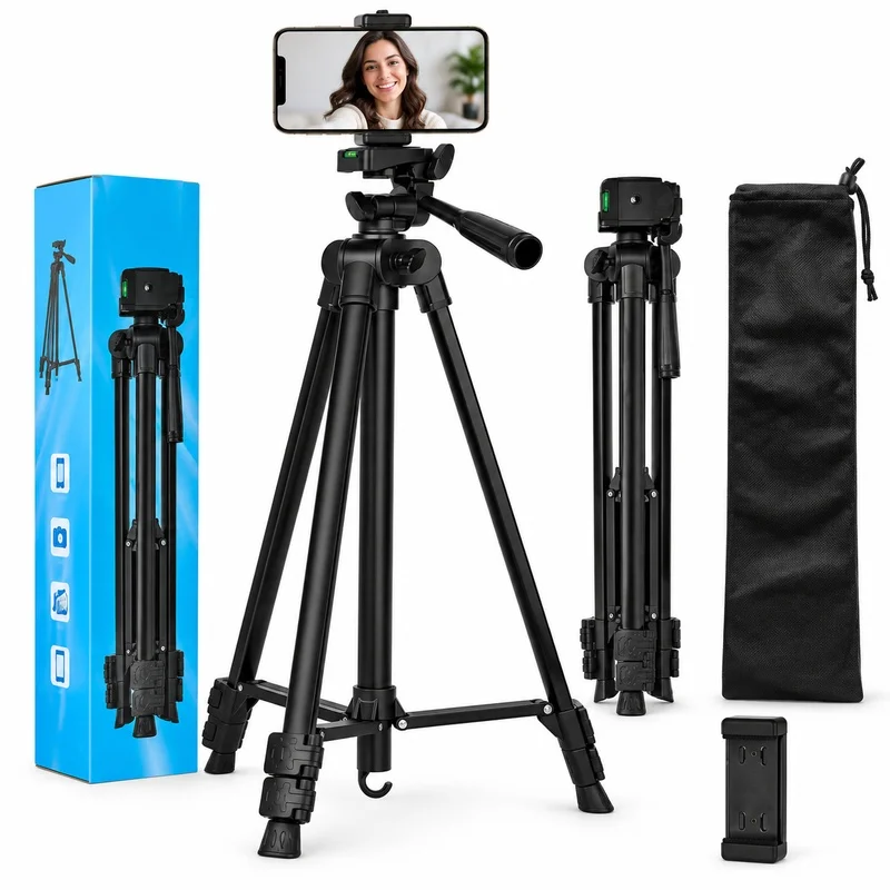 Portable Travel Tripod for Mirrorless Camera, Lightweight Floor Stand, Phone Live Streaming Support