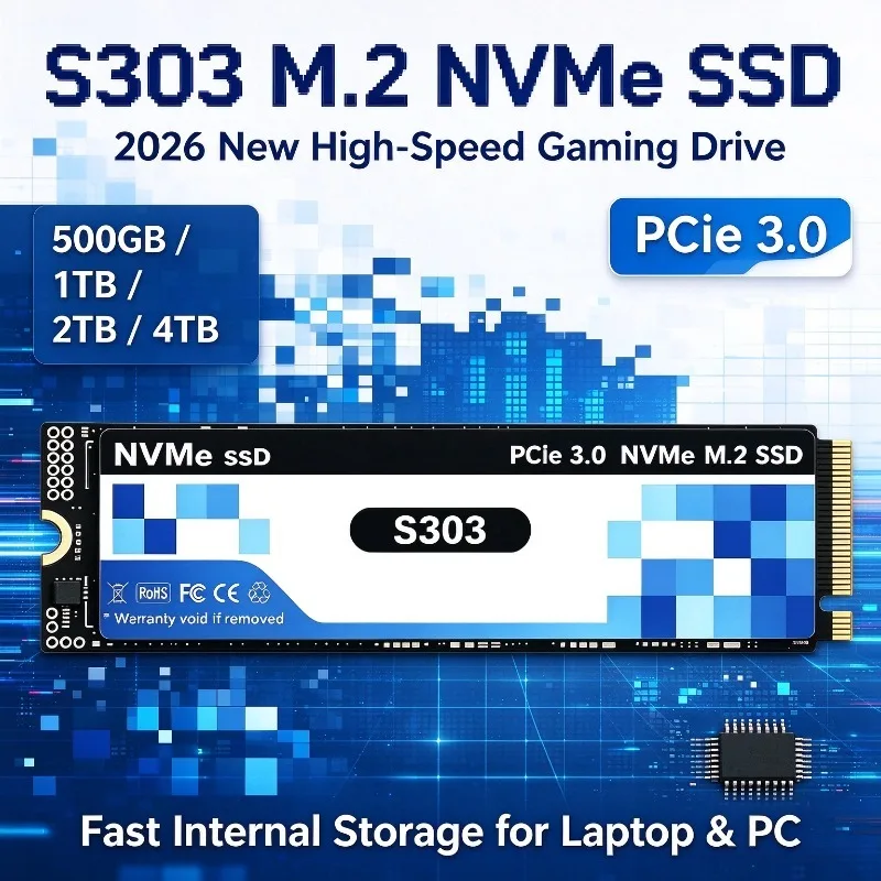 2026 New S303 M.2 NVMe SSD 500GB 1TB 2TB 4TB High Speed PCIe 3.0 Gaming Drive Works Internal Solid State Drive for Laptop PC