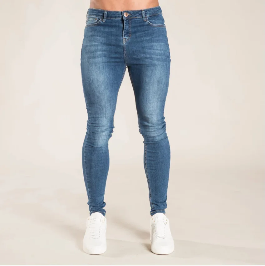 Nueva moda americana, pantalones vaqueros de tubo simples a la moda informales ajustados azules lavados Vintage para hombre, pantalones vaqueros para hombre, ropa de calle