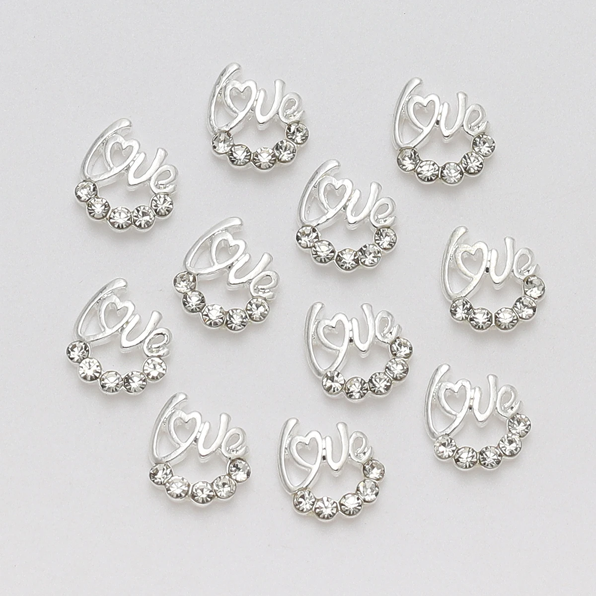 100pcs Nail Charms Gold and Silver Metal Shiny Rhinestones DIY fashion nail jewelry Love meaning for ladies girls decorative 4