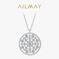Ailmay Real 925 Sterling Silver Luxury Round Bubble Dazzling CZ Dangle Pendant Necklace For Women Wedding Fine Female Jewelry