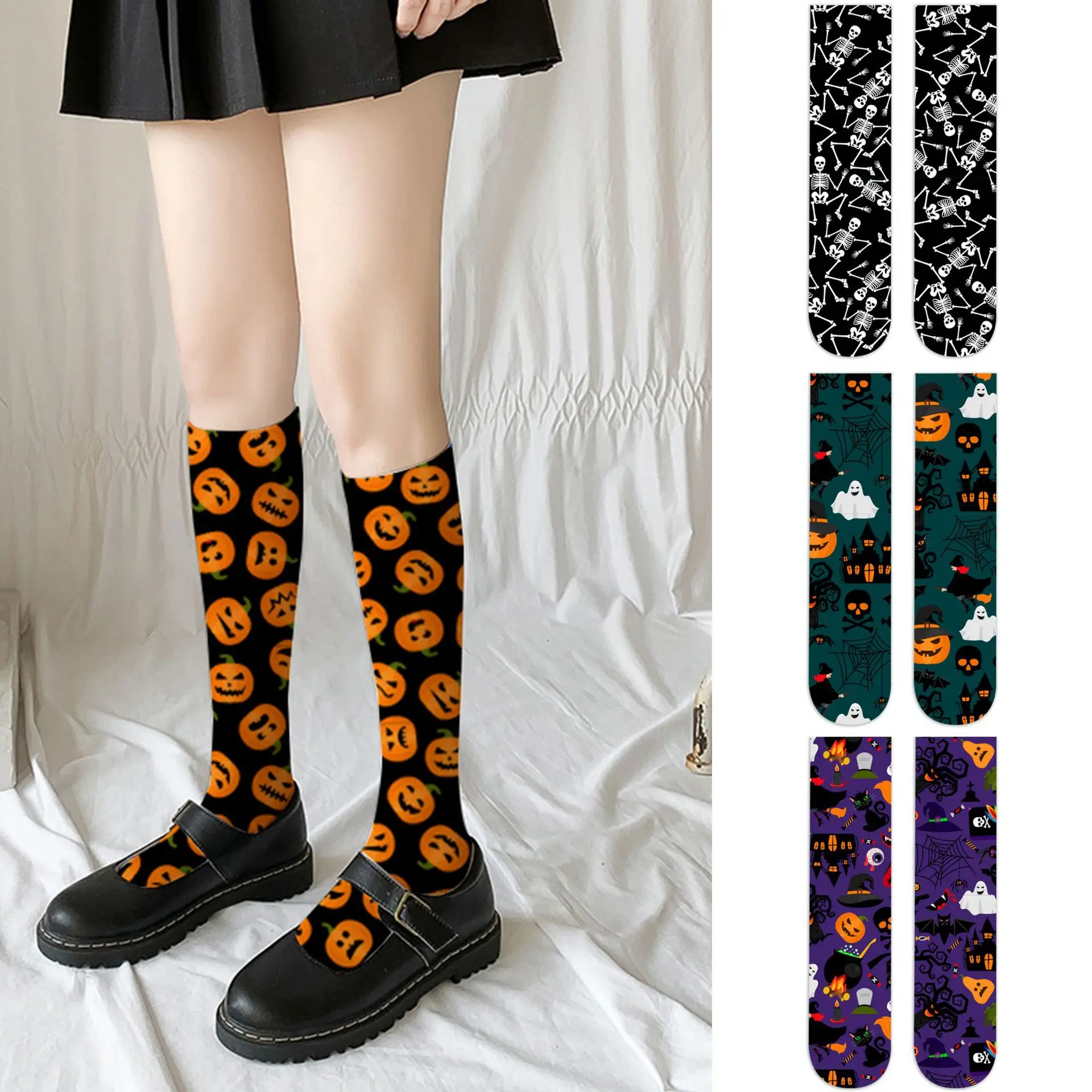 Halloween Calf Socks Printed Skull Pumpkin Head Bat Stockings Creative Kawaii Cute Long Socks Mid-tube Fashion Personality Socks