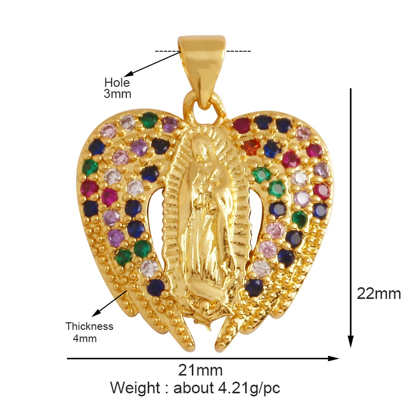 Holy Religious Style Virgin Mary Jesus Geometry Charm Pendant,18K Gold Inlaid  Zirconia Jewelry Necklace Accessories Supply L52