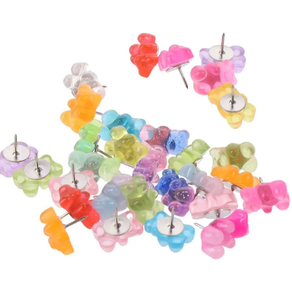 30Pcs Cute Bears Push Pins, Colorful Translucent Bear Push Pins for Bulletin Board