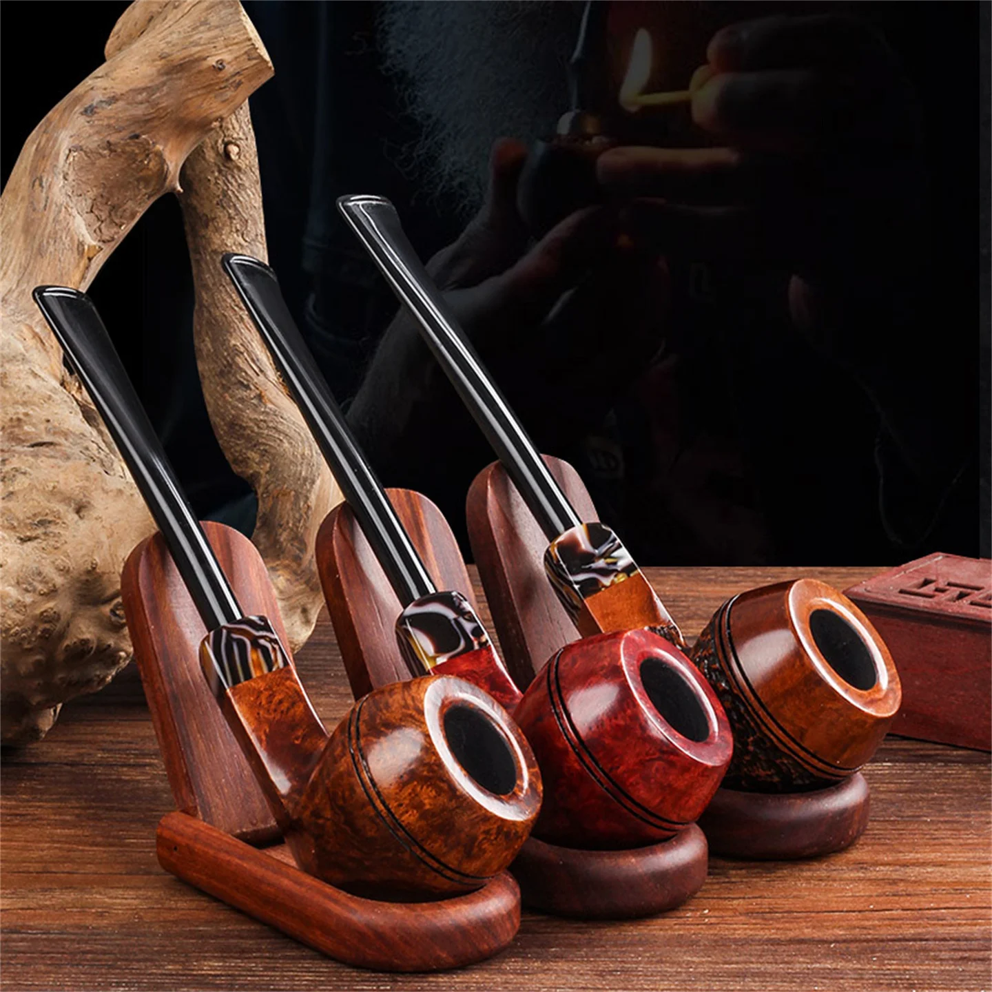 Bulldog Briar Wood 3mm Filter Cut Tobacco Pipe Retro Gentleman Straight Type Handmade Smoking Pipe With Accessory Father\'s Gift