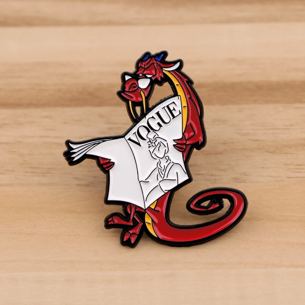 The Red Dragon Reading the Newspaper Enamel Pins Lapel Pins Badge On Backpack Costume Fashion Accessories Jewelry Gifts