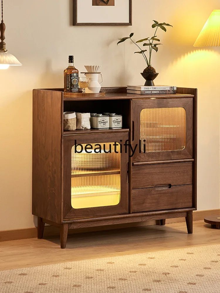 178North American black walnut dining side cabinet Nordic simple wrong grid side cabinet Household wall tea locker