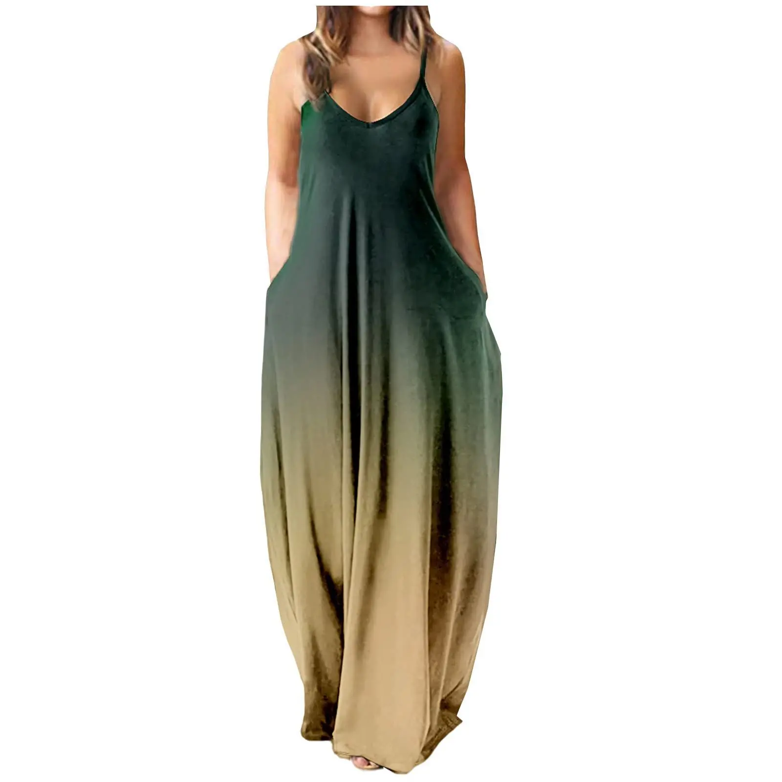 

Women's Long Dresses 2023 Summer New Sleeveless Backless Sling Dress Fashion Loose Casual V-Neck Versatile Ladies Beach Sundress