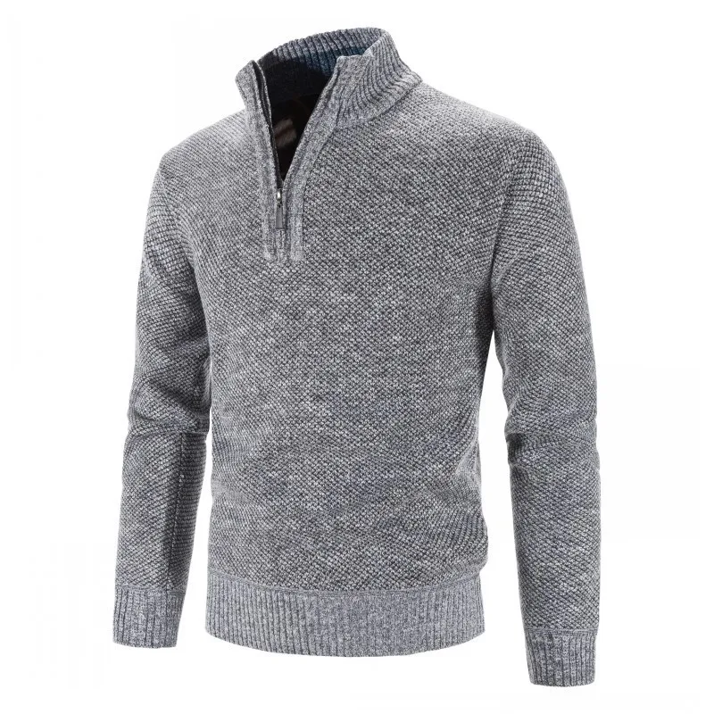 

Men's Fleece Lined Thickened Knitted Sweater Stand Collar Long Sleeve Casual Wear Pure Color Half Open Cardigan for Autumn Wi...
