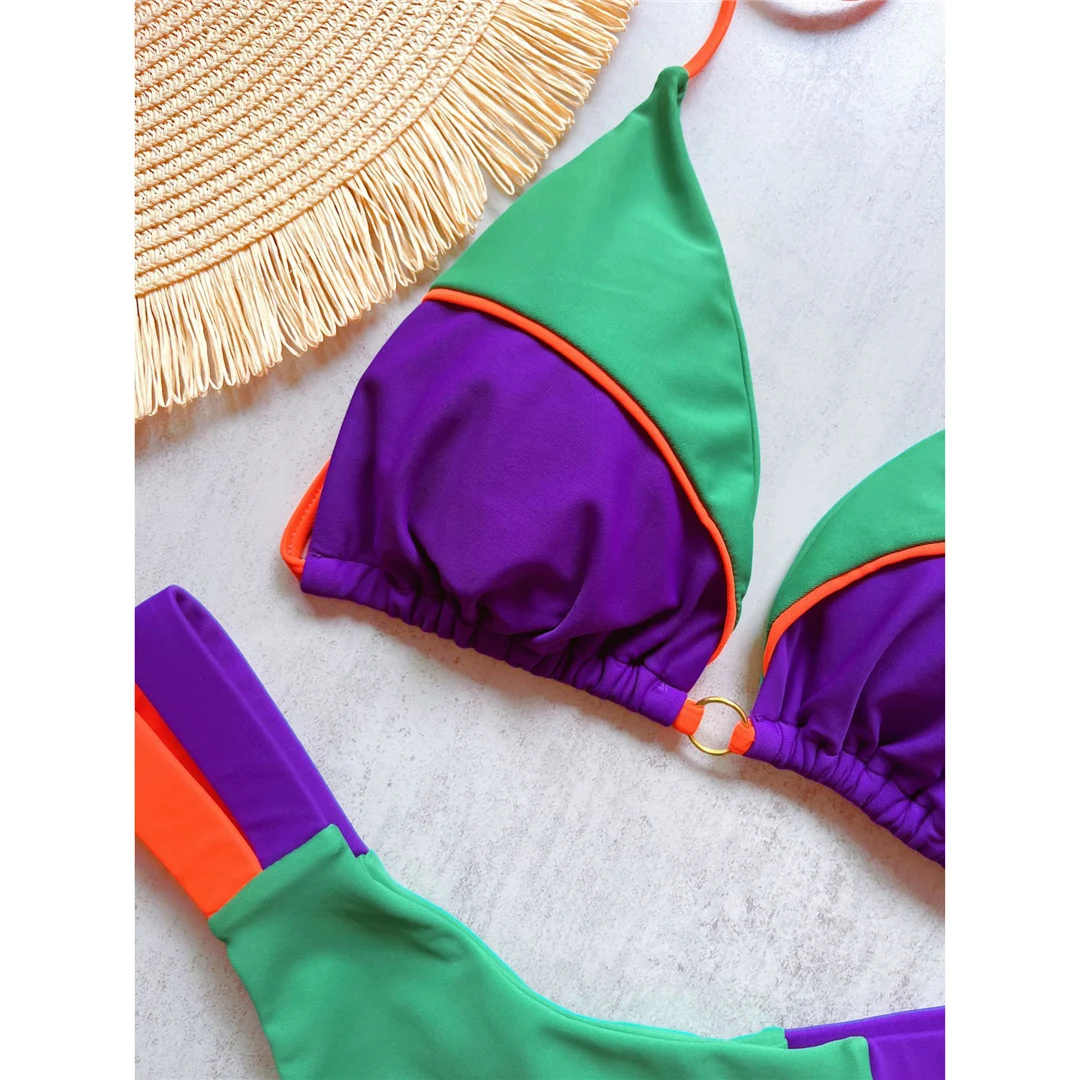 Splicing Neckholder High-Cut Brazilian Bikini Damen Bademode Zweiteiliger Bikini-Set Badeanzug Badebekleidung Schwimmanzug V6067 – Detail 23