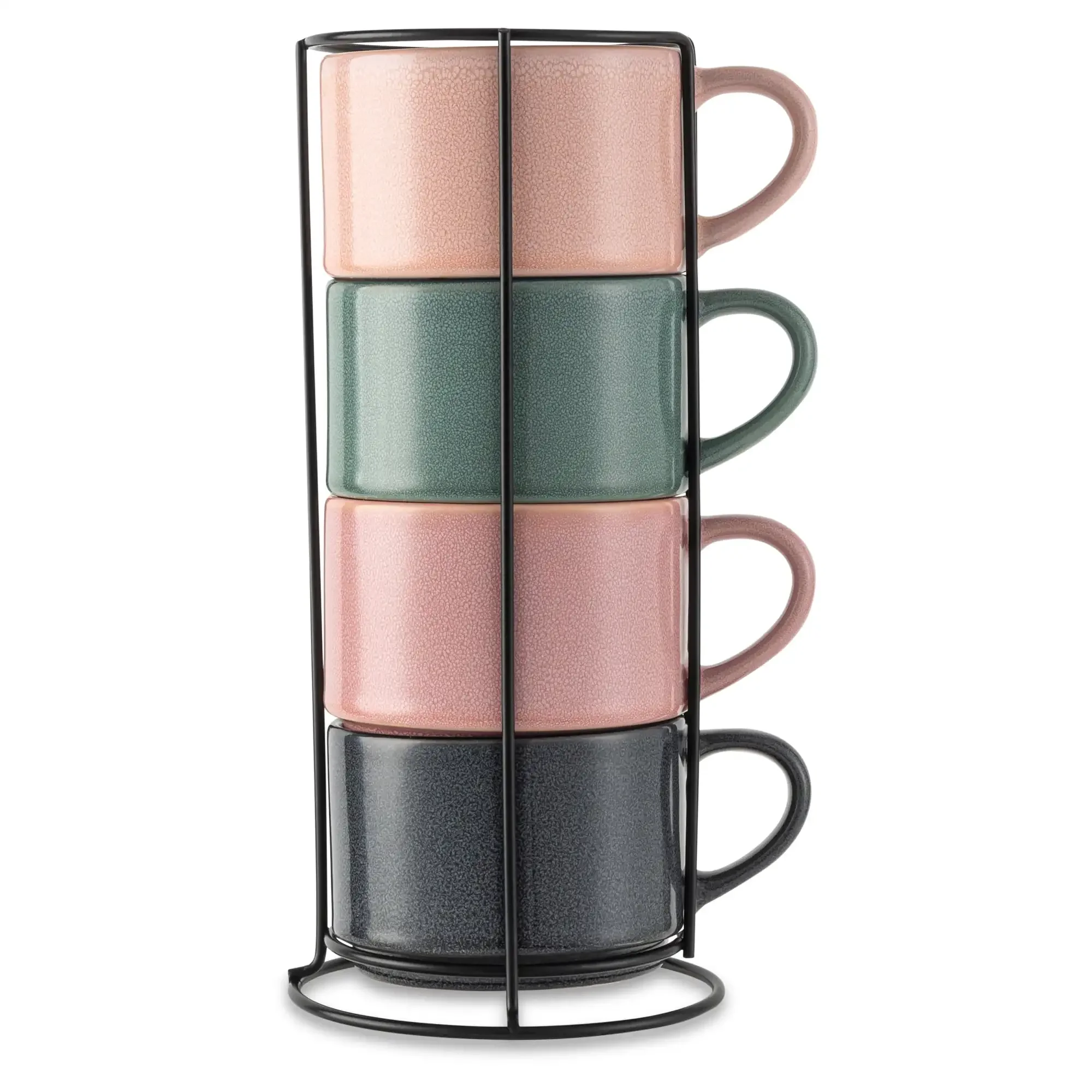 

4 Pack Stacking Mugs, Reactive Mix of Colors 11.1 fl oz, Stoneware