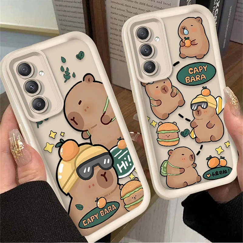 Cartoon Happy Capybara Silicone Case for Samsung Galaxy S25 S24 S23 Ultra S22 S21 Plus FE 5G A54 A34 A14 A73 A53 A33 5G Cover