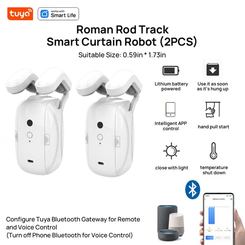 2 pçs tuya inteligente cortina elétrica motor bluetooth cortina de voz robô controle app compatível para google casa