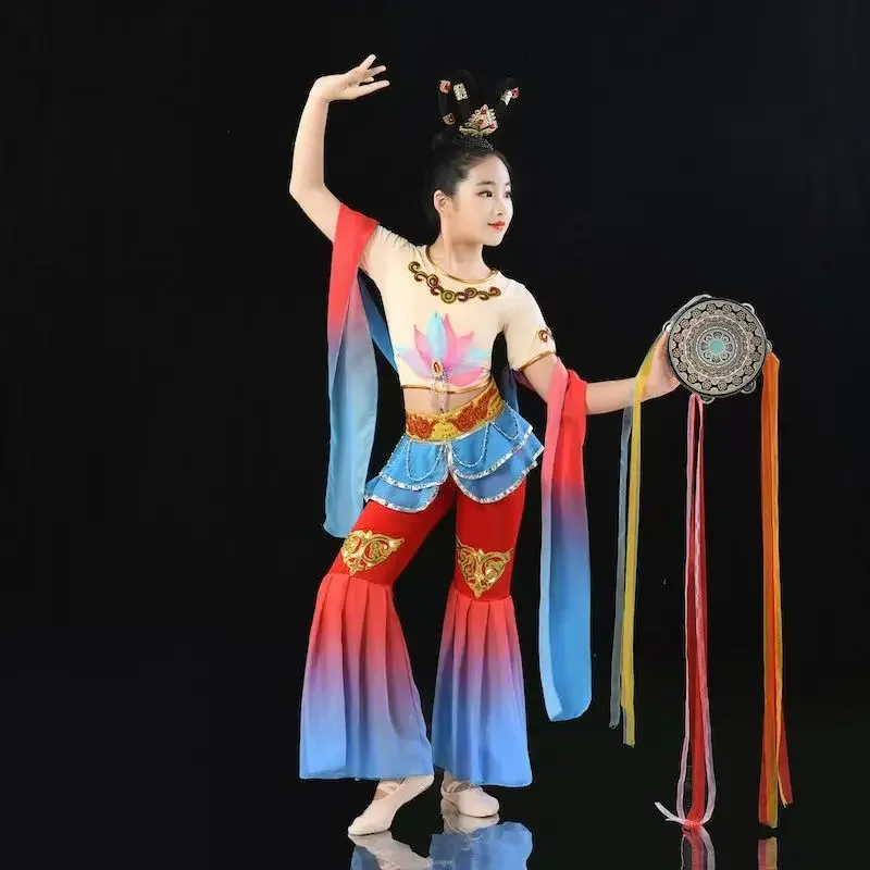 

Child Adult Chinese Clothes Headpiece Tabla Dunhuang Flying Dance Outfit Chinese Traditional Dunhuang Dance Costume for Girls