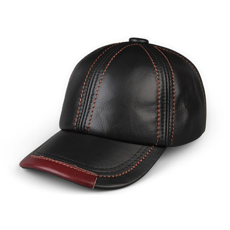 

Men Real Cowhide Leather Earlap Caps Male Fall Winter 100% Real Cow Leather Hats New Casual Real Leather Outdoor Baseball Cap