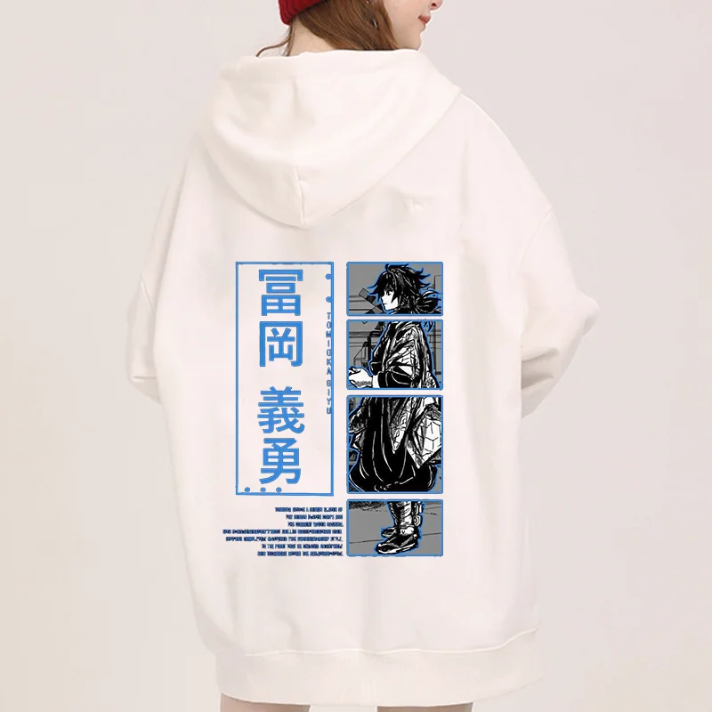 Demon Slayer Tomioka Giyuu Japan Anime Printed felpe con cappuccio da donna Plus Size felpe Pullover a maniche lunghe da donna