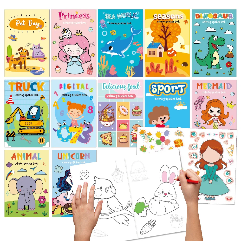 Coloring Sticker Book, Children's Cartoon Graffiti Drawing Enlightenment Book, Fun Holiday Coloring Book
