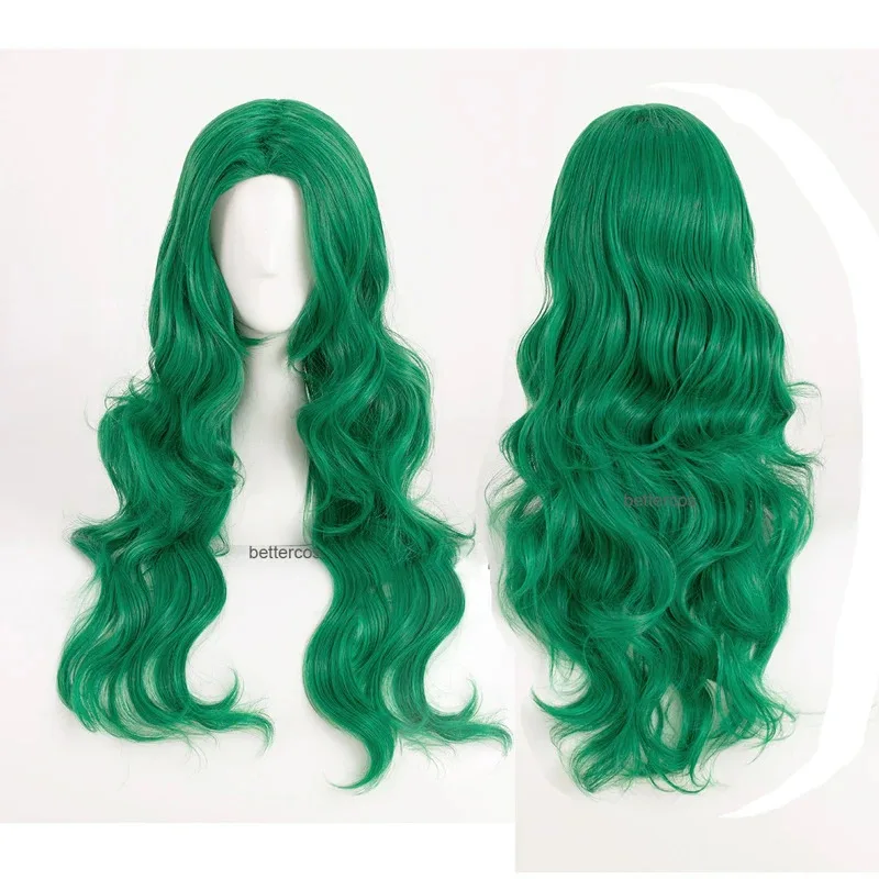 Pelucas Kaioh Michiru Sailor Neptune, pelo sintético largo y rizado verde, resistente al calor, Cosplay + gorro de peluca VCG;'65F,',H