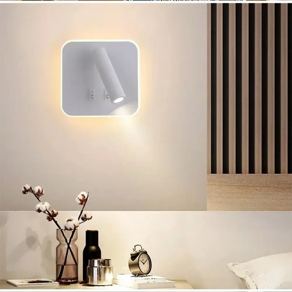 

Dual Switch LED Wall Light 350 Degree Rotating Wall Mounted Reading Wall Lamp Square Dimmable Rotating Light Bedhead Area