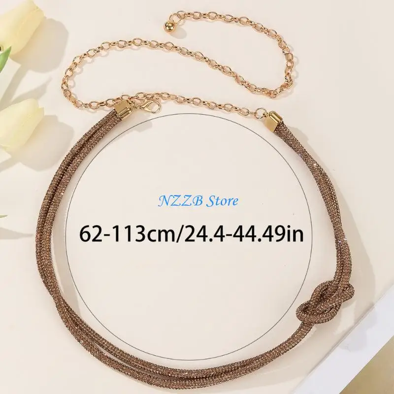 T21F حزام سلسلة متقن، سلسلة خصر متألقة، سلسلة خصر مرصعة بأحجار الراين، سلسلة بطن