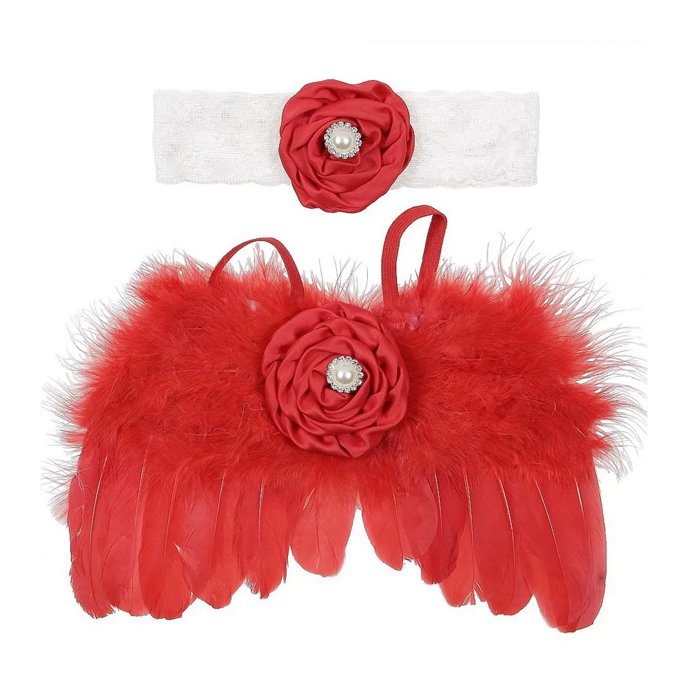 Newborn Photography Props Baby Hundred Day Photograph Clothing Cute Angel Feathers Wings Flowers Hair Bands Cartoon Accessories