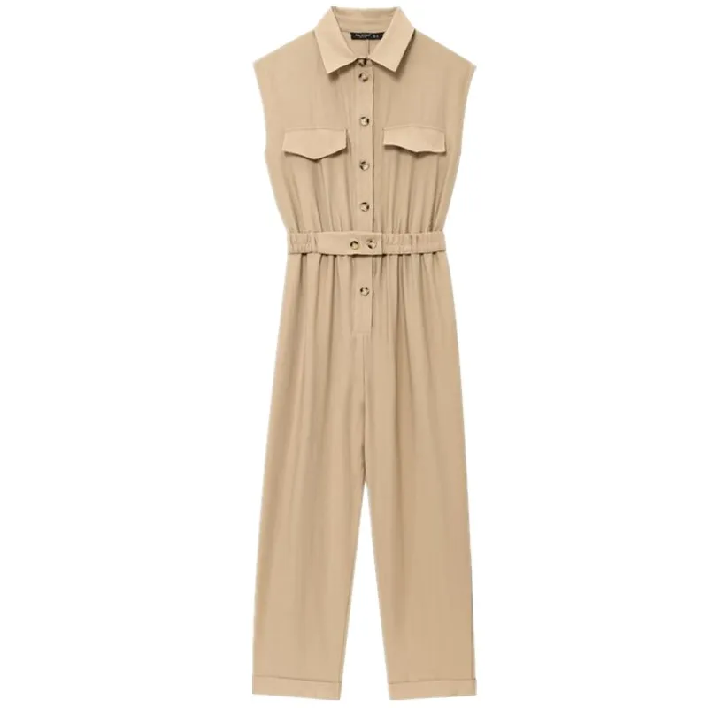 Summer 2025 Women's Svel Design Sensation Matching Waist Belt One-Piece Long Pants Versatile All-Match Faionable Jump...