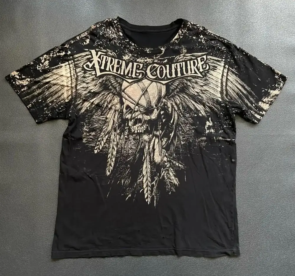 European and American men's summer Gothic skull wing print soft and breathable round neck T-shirt outdoor street top