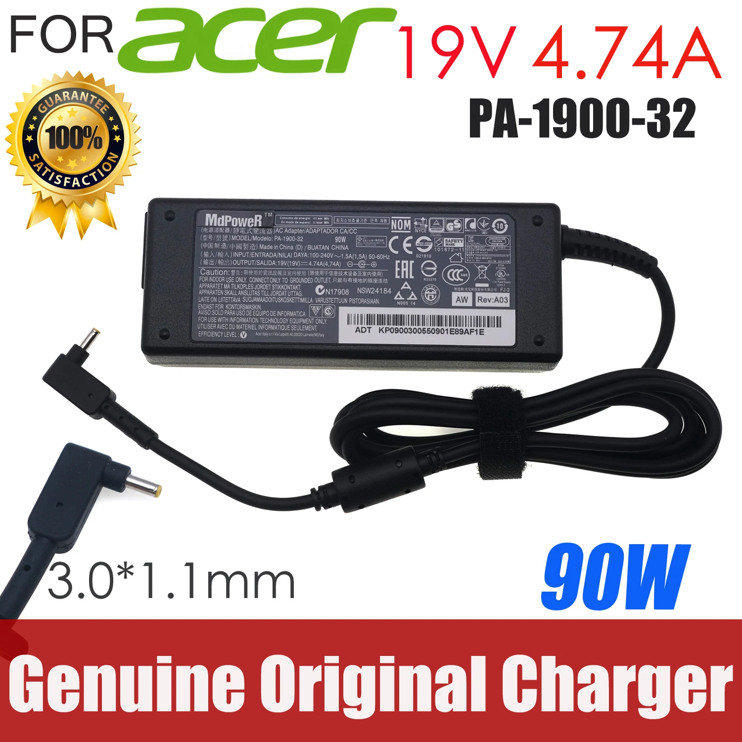 Genuine PA-1900-32 19V 4.74A AC Power Supply For ACER Aspire U27-880 AIO A715-73G Swift X SFX14-42G VN7-572G VN7-572T Swift X