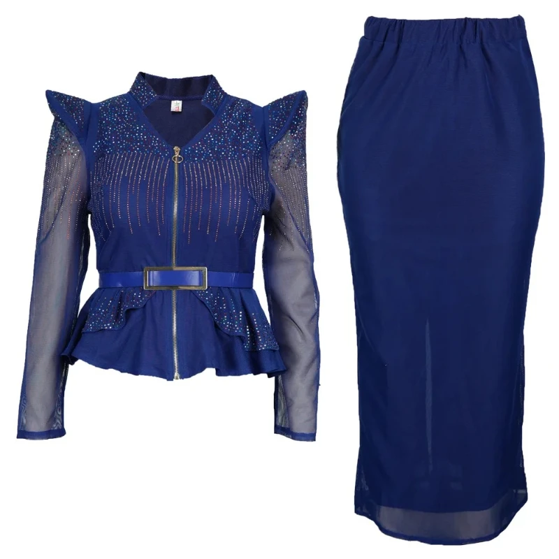 

Африканская одежда для женщин, комплект из двух предметов больших размеров, наряды для свадебной вечеринки, вечернее платье, элегантные женские топы с длинными рукавами, костюм с юбкой