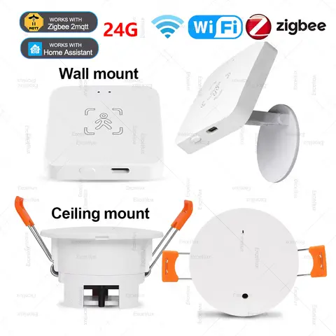 24G Zigbee/WiFi Human Presence Sensor MmWave Radar Detector With Luminance Sensor Smart Home Automation Works With Zigbee2MQTT