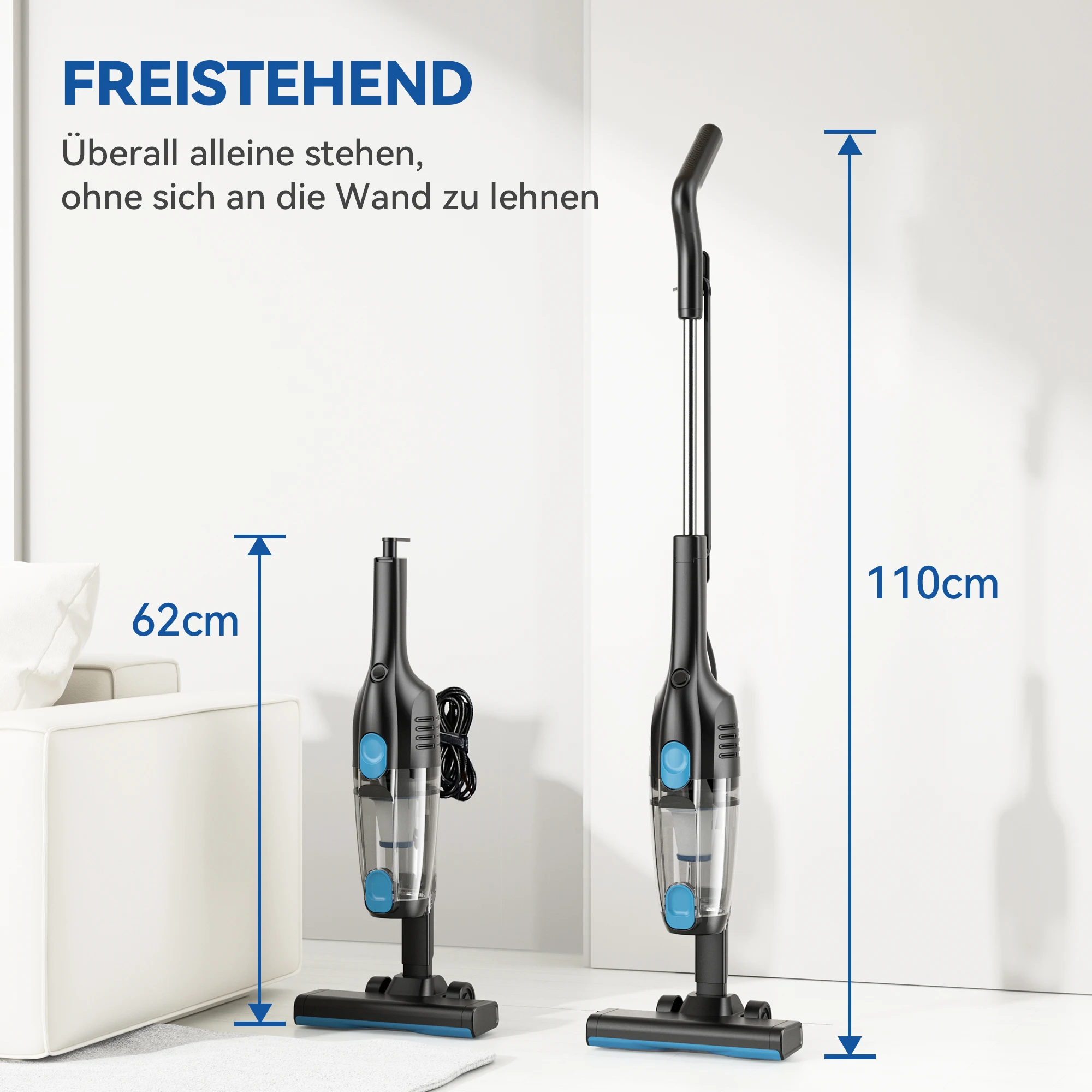 مكنسة كهربائية سلكية R6X، 20000Pa 3 في 1 مكنسة كهربائية محمولة خفيفة الوزن بدون كيس