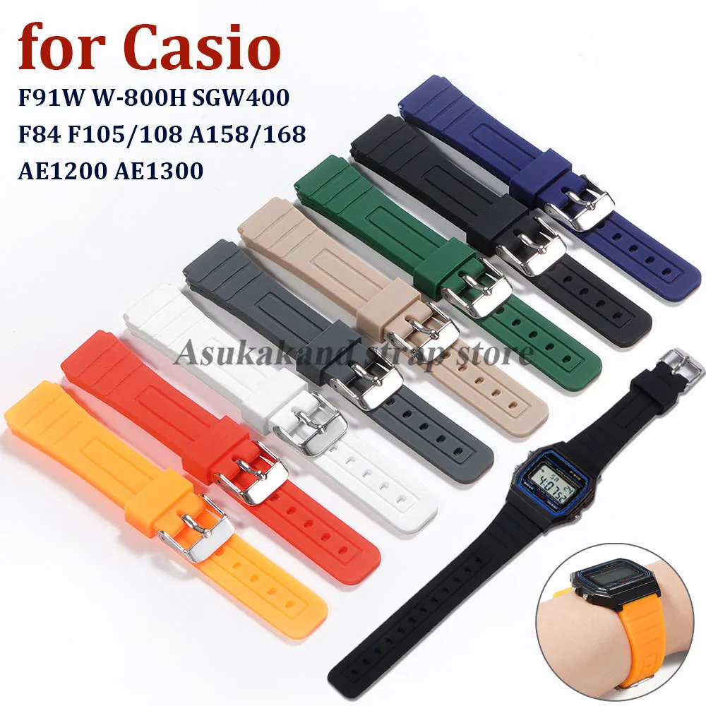 Silikon-Uhrenarmband 18 mm für CASIO F91W W-800H SGW400 F84 F105/108 A158/168 für AE1200 AE1300 Armband Gummi Herrenarmband
