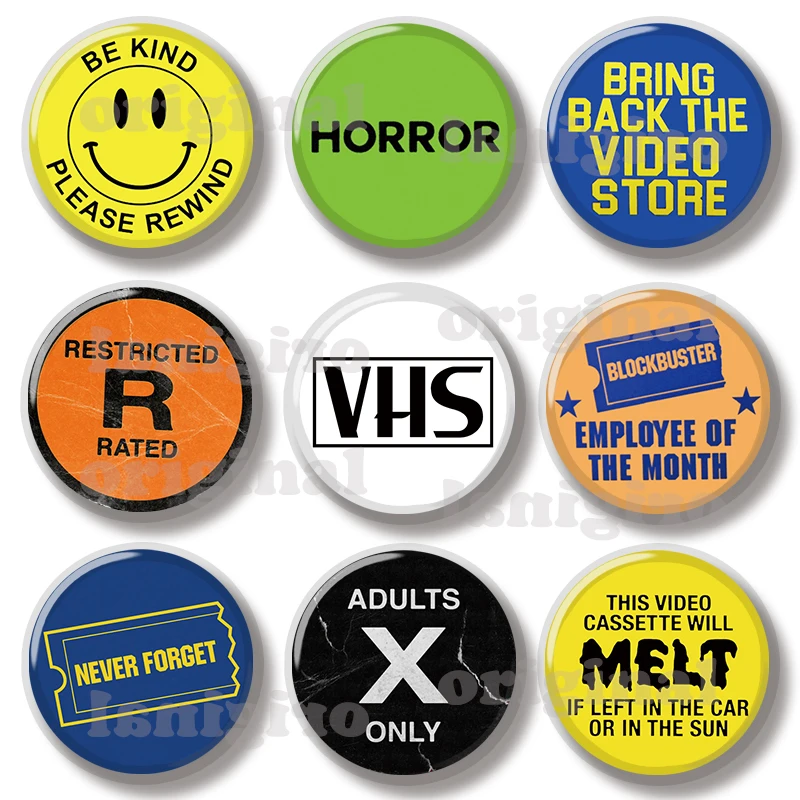 44MM Video Rental Be Kind Rewind VHS Labels Pin Soft Button Pin Jewelry Creative Badge Cartoon Lapel Pin Bag Backpack Decoration
