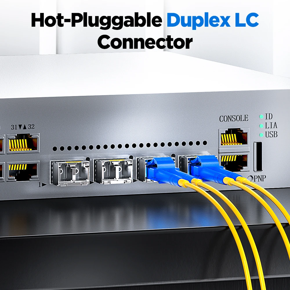 AMPCOM Module LC modul Transceiver SFP + dupleks Mode tunggal, serat optik industri SMF 1310nm 10km 20km untuk Cisco dll.
