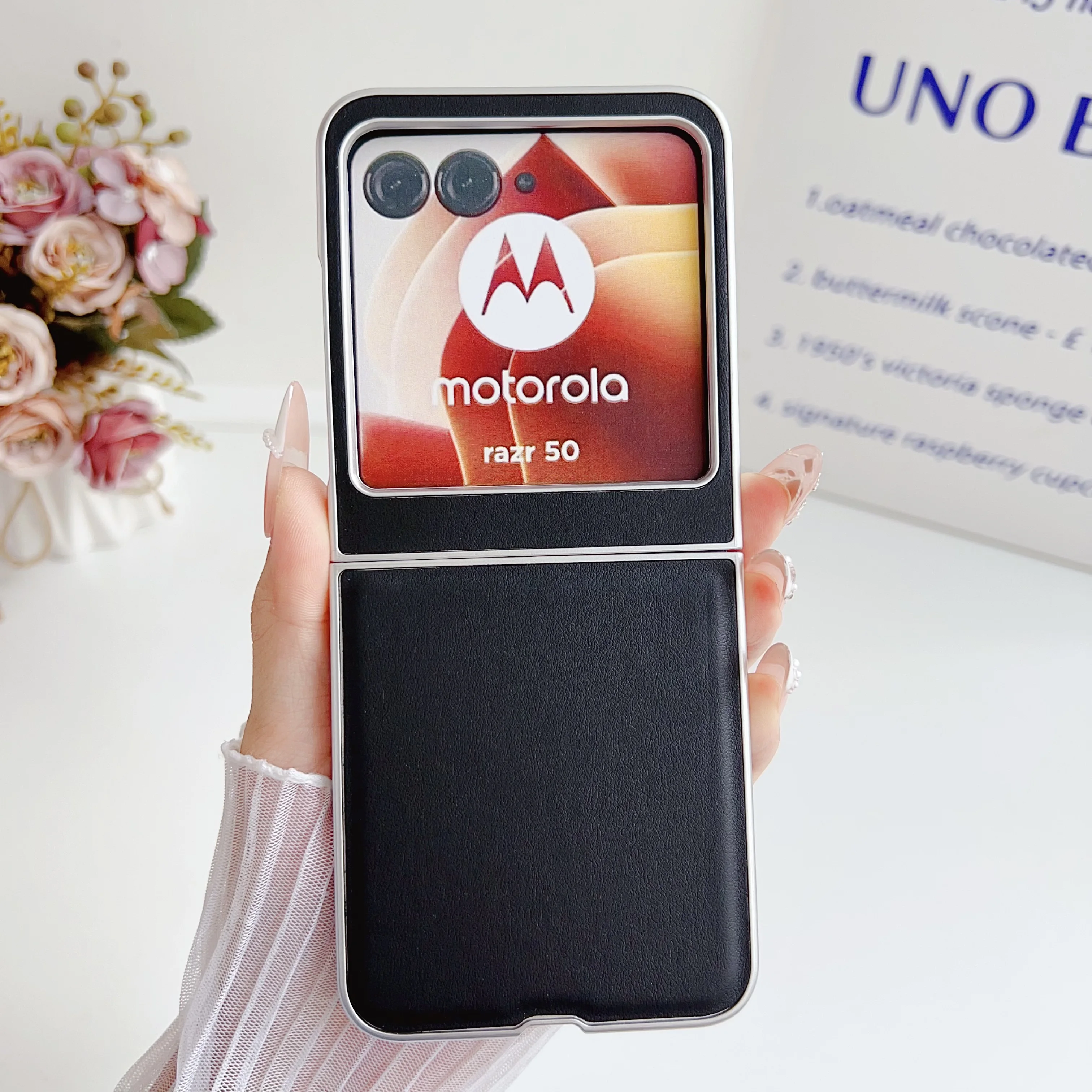 حافظة جلدية كروم بلاستيكية مضادة للخدوش لهاتف موتورولا رازر 50 40 Ultra قابلة للطي