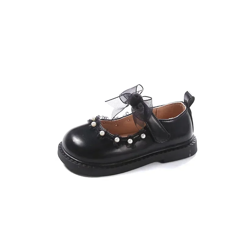 Elegant Meisje Prinses Schoenen Nieuwe Chique Kinderen Leren Schoen Kanten Vlinderdas Kinderen Mode Prinses Causale Bruiloft Platte Schoenen Non-Slip