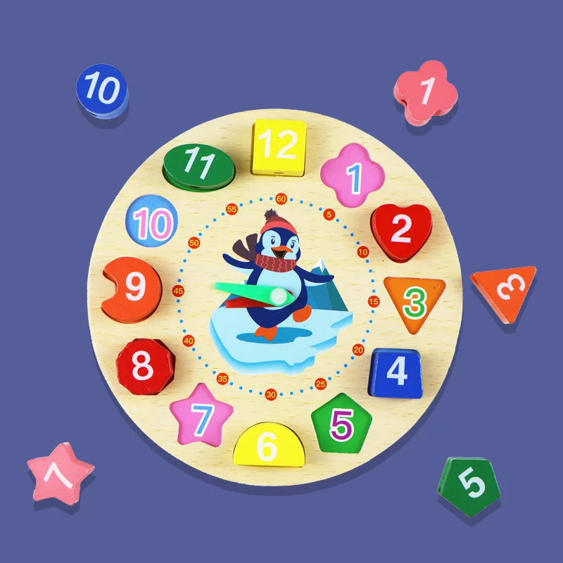 ساعة خرز خشبية للتعليم في مرحلة الطفولة المبكرة، لعبة ألغاز ممتعة للتعرف على الألوان والشكل م #1