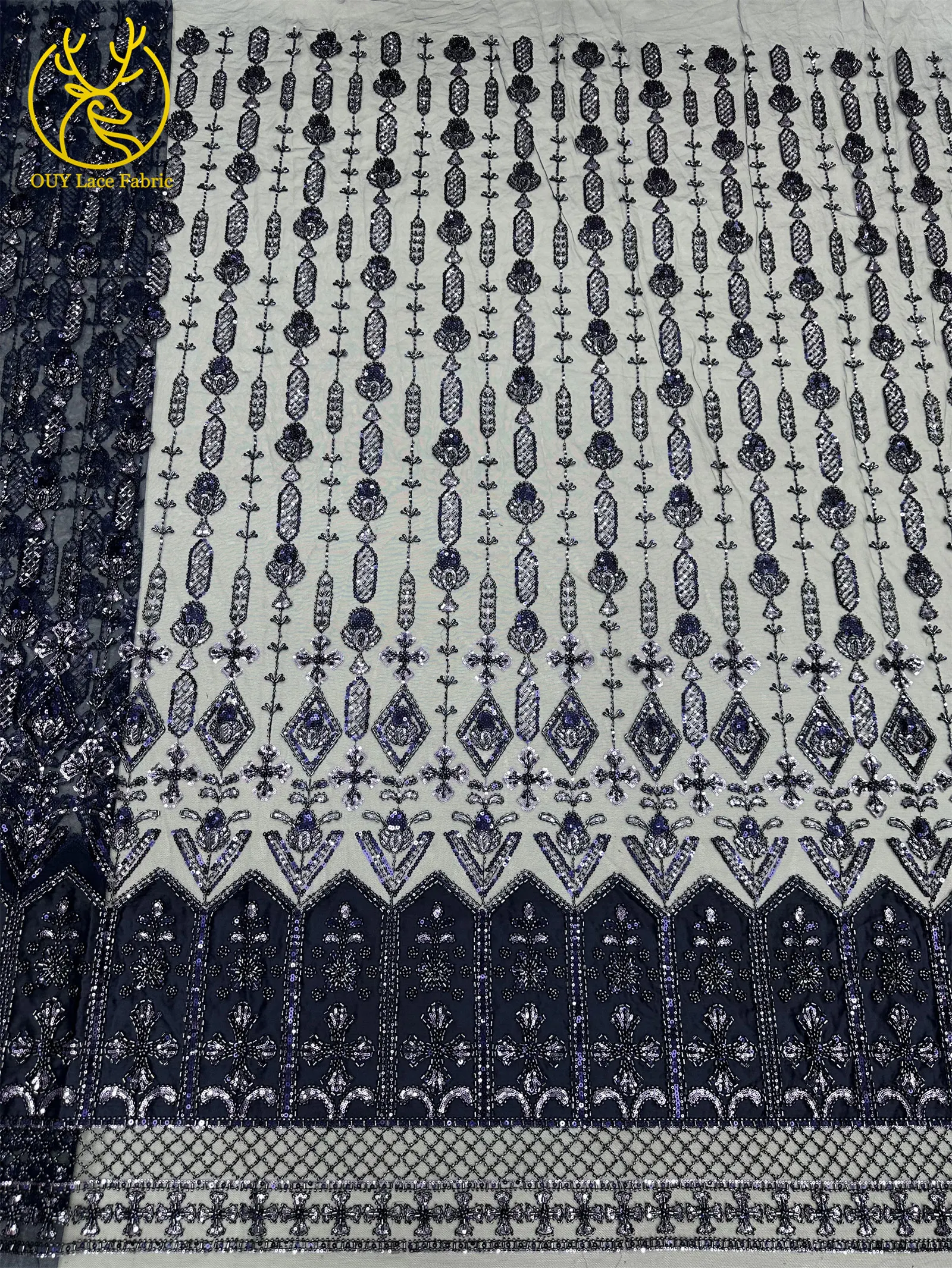 Luxuriöser französischer Pailletten-Spitzenstoff 2026 – Hochwertiger afrikanischer Perlen-Spitzenstoff, nigerianischer bestickter Stoff für Partykleider, 5 Yards – Detail 8